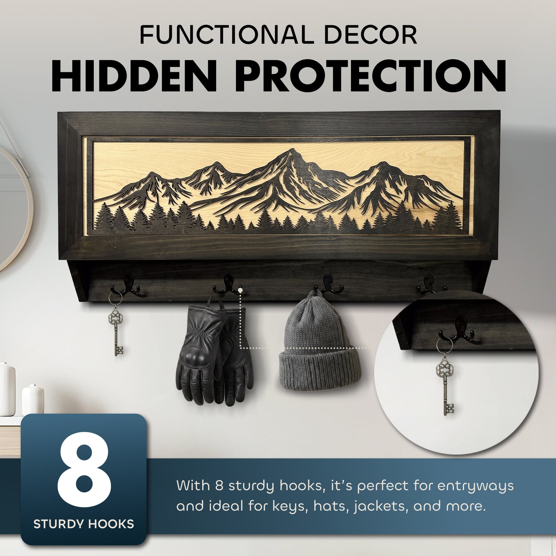 Mountain Scene Concealed Gun Storage Coat, Key, Bag Storage by Bellewood Designs, handmade leather goods detail photo 3