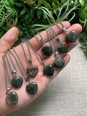 Bloodstone Heart Necklace detail view by Copper Ashes