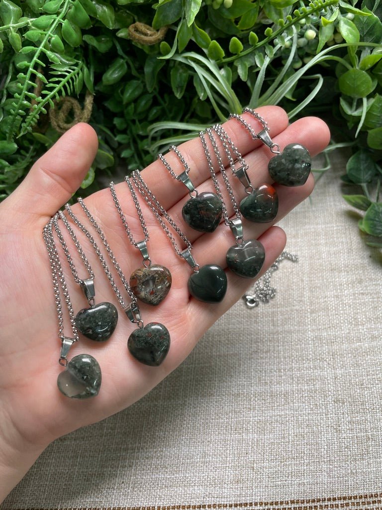 Bloodstone Heart Necklace detail view by Copper Ashes