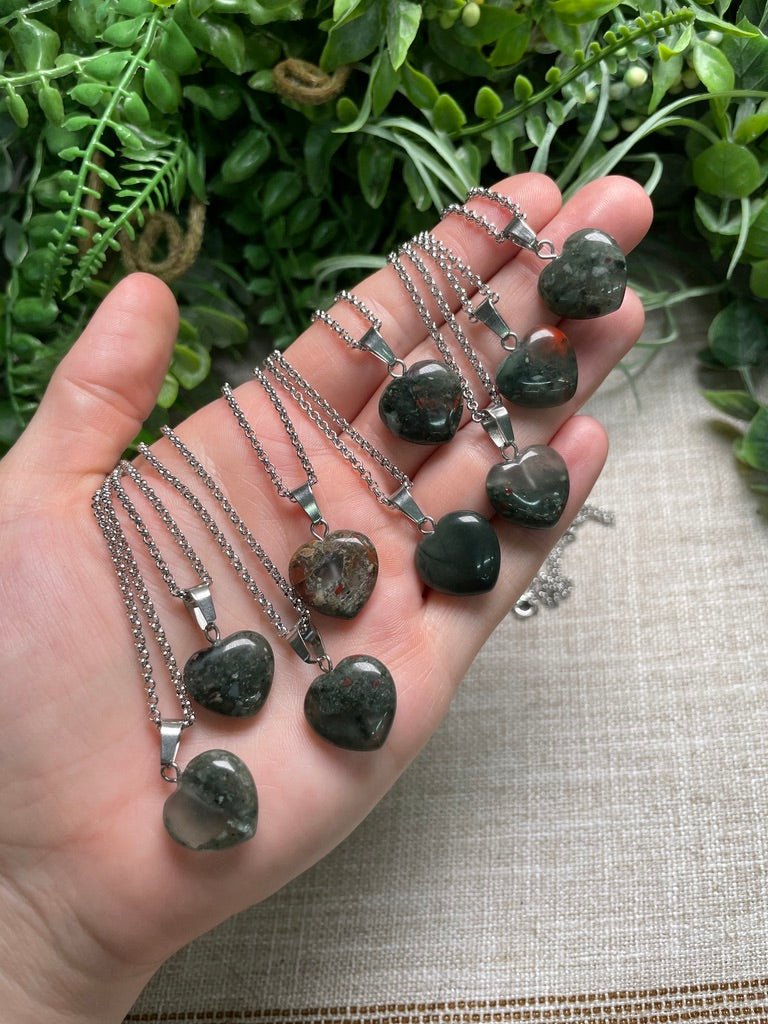 Bloodstone Heart Necklace detail view by Copper Ashes
