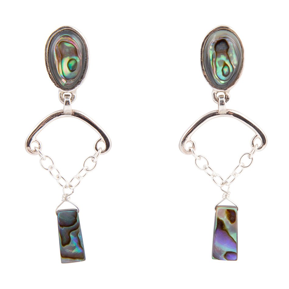 Blue Abalone Drop Chain Sterling Silver Earrings by Barse Jewelry