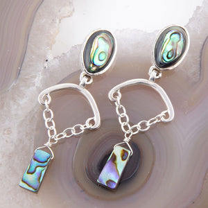 Blue Abalone Drop Chain Sterling Silver Earrings detail view by Barse Jewelry