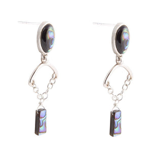 Blue Abalone Drop Chain Sterling Silver Earrings detail view by Barse Jewelry