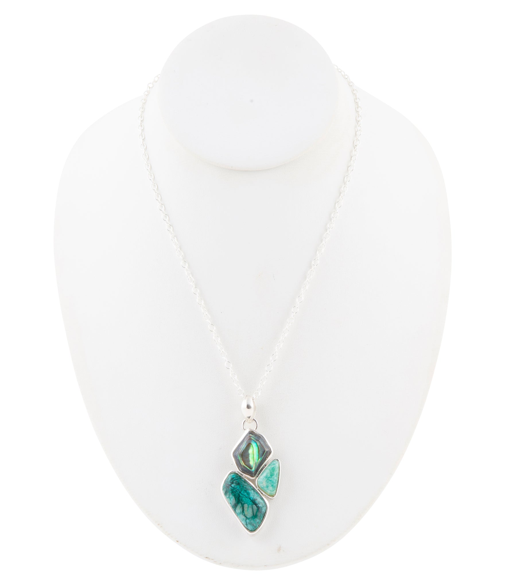 Blue Abalone Fire Sterling Silver Cluster Pendant Necklace detail view by Barse Jewelry