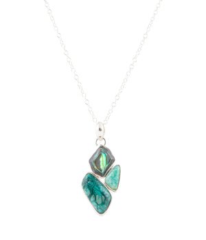 Blue Abalone Fire Sterling Silver Cluster Pendant Necklace by Barse Jewelry