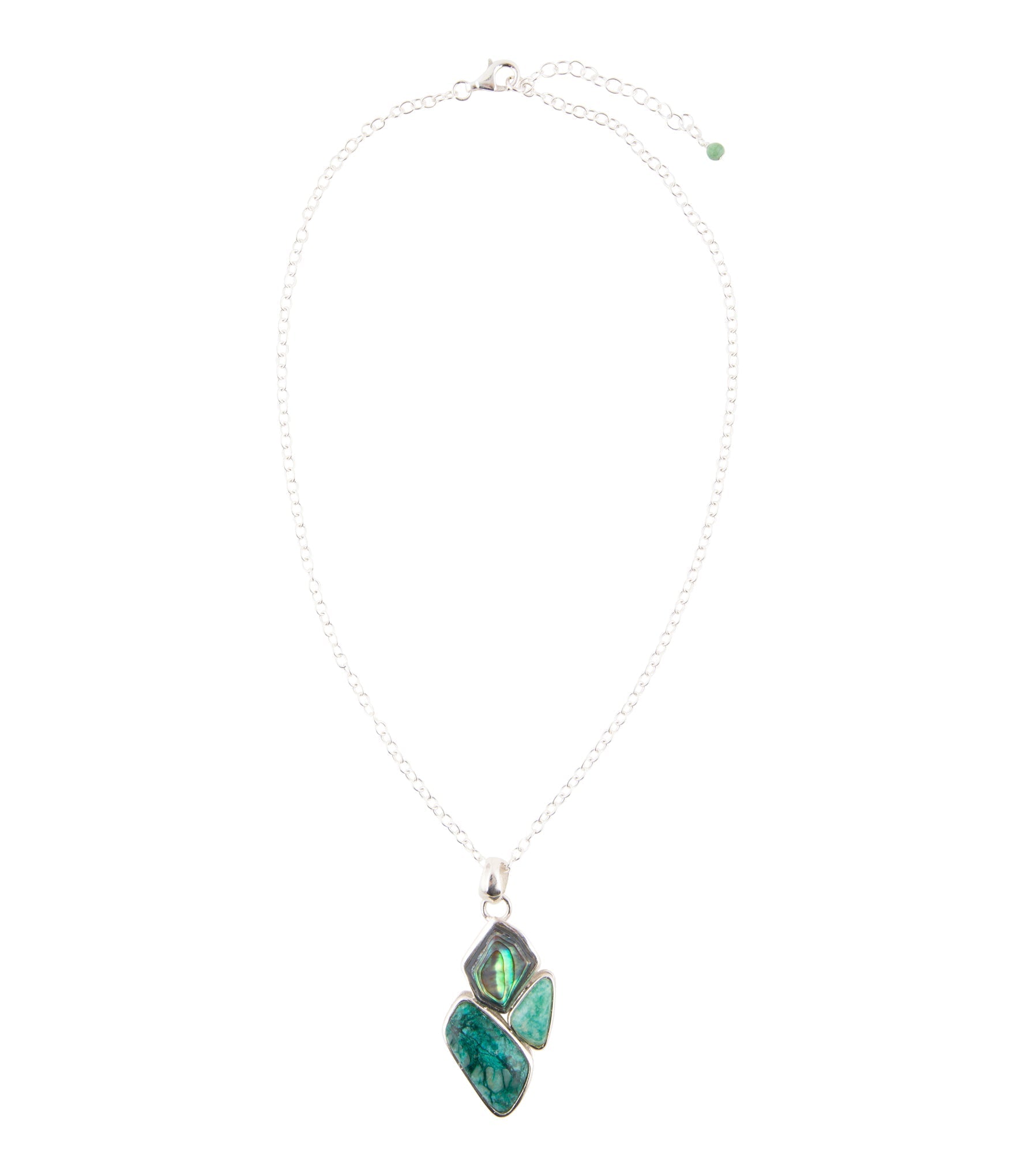 Blue Abalone Fire Sterling Silver Cluster Pendant Necklace detail view by Barse Jewelry