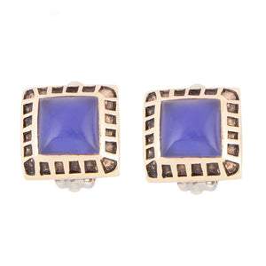 Blue Agate Golden Clip Earrings by Barse Jewelry