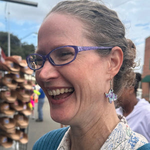 Texas Floral Wooden Earrings | Purple Flower State Pride Jewelry by Cate's Concepts, LLC, handmade jewelry detail photo 2