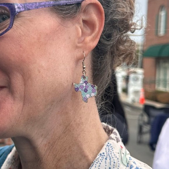 Texas Floral Wooden Earrings | Purple Flower State Pride Jewelry by Cate's Concepts, LLC, handmade jewelry detail photo 3