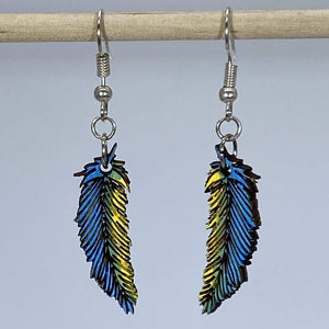 Feather Wooden Earrings | Blue Yellow Boho Jewelry by Cate's Concepts, LLC, handmade jewelry detail photo 2