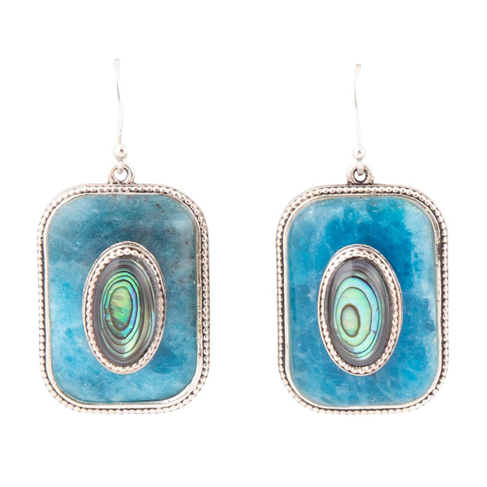 Blue Apatite and Abalone Stacked Sterling Silver Earrings by Barse Jewelry