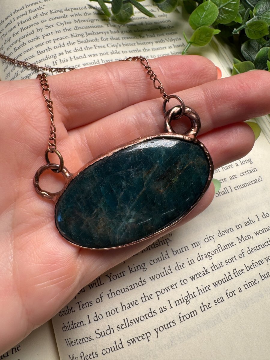 Blue Apatite Necklace detail view by Copper Ashes