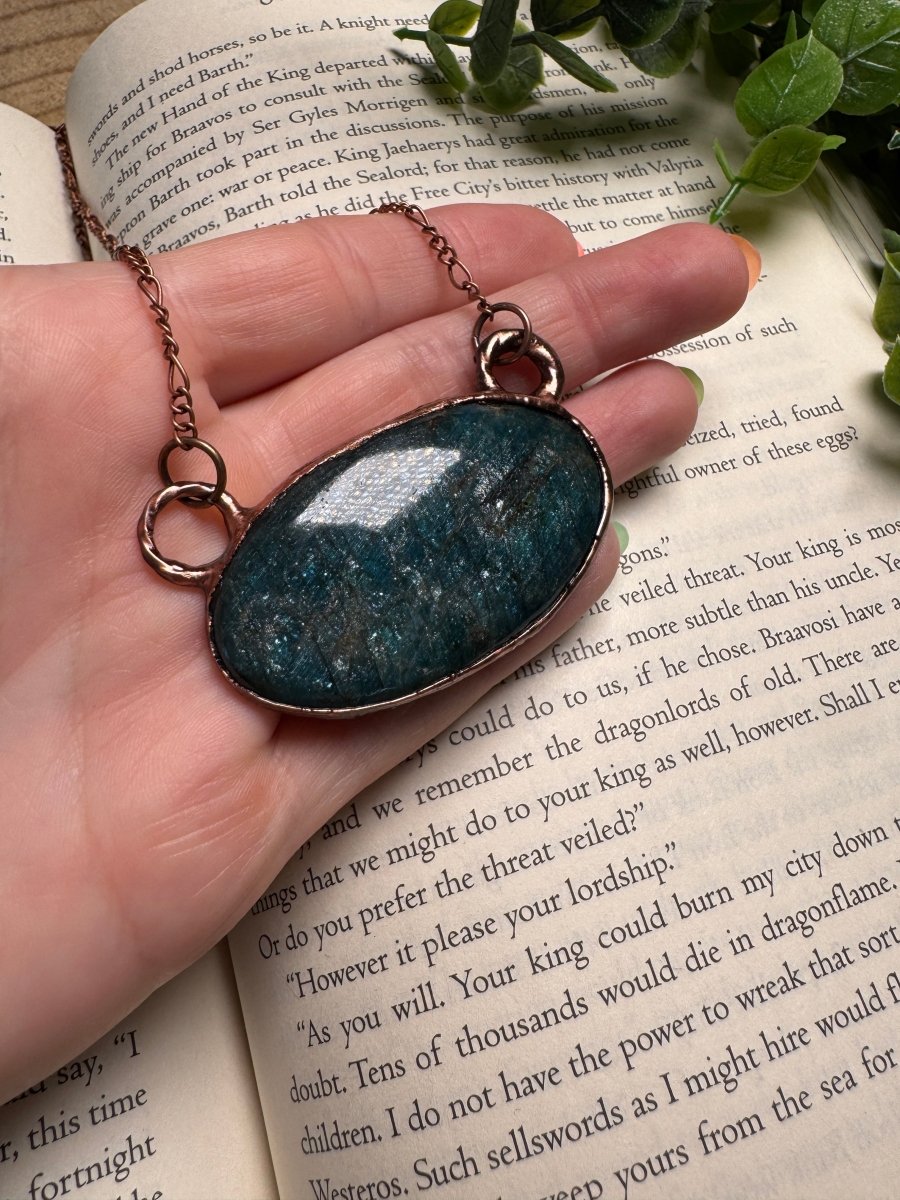 Blue Apatite Necklace detail view by Copper Ashes