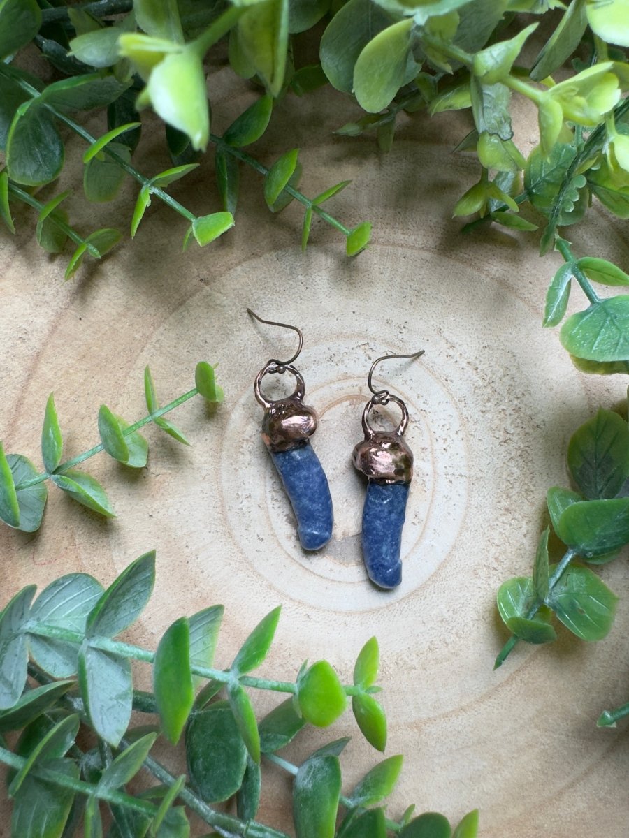 Blue Aventurine Penis Earrings detail view by Copper Ashes
