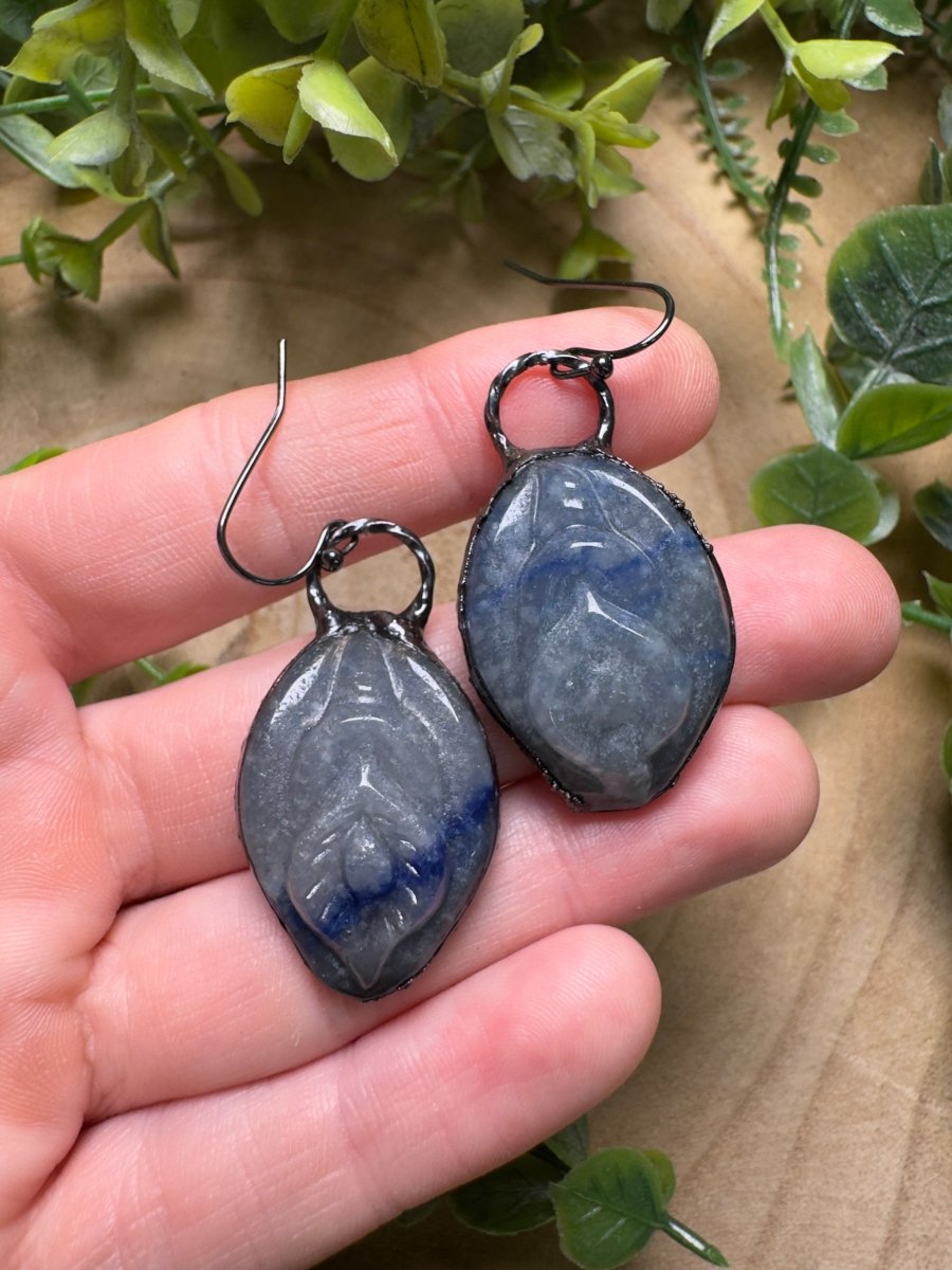Blue Aventurine Yoni Earrings detail view by Copper Ashes