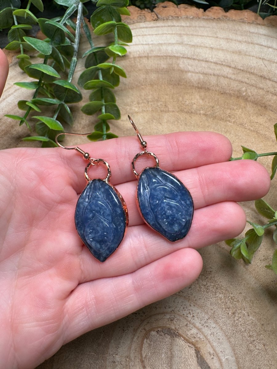 Blue Aventurine Yoni Earrings detail view by Copper Ashes