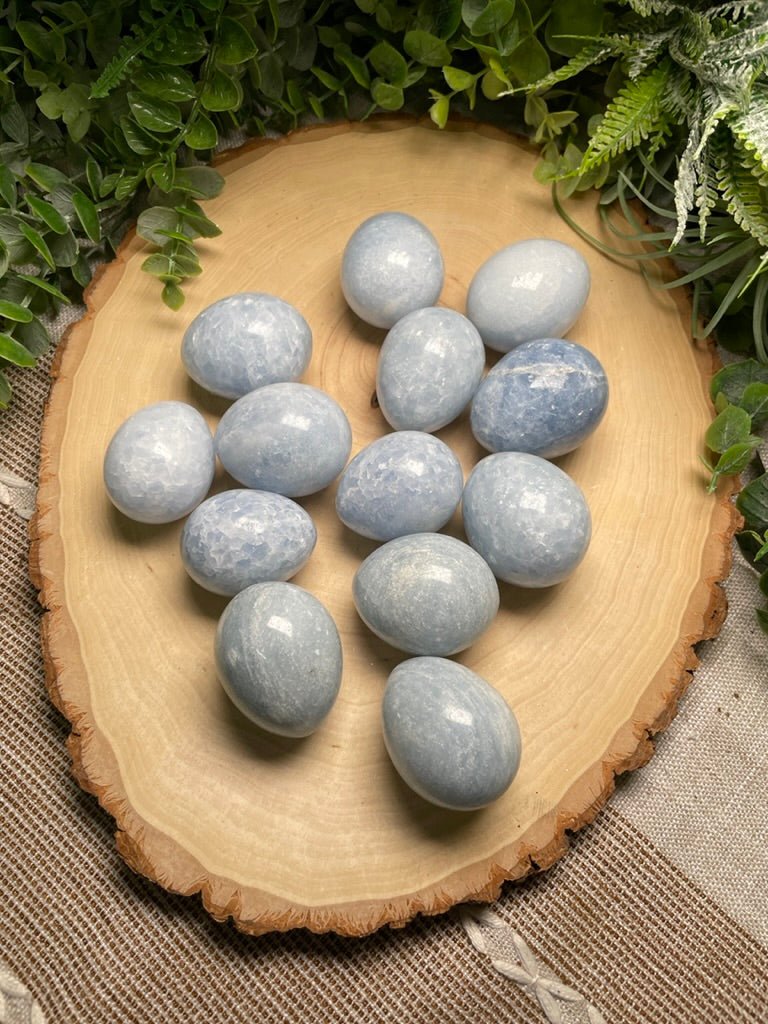 Blue Calcite Egg detail view by Copper Ashes