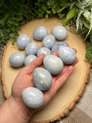 Blue Calcite Egg by Copper Ashes
