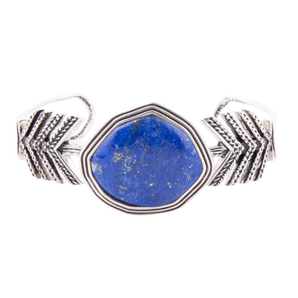 Blue Lapis and Sterling Silver Statement Cuff detail view by Barse Jewelry