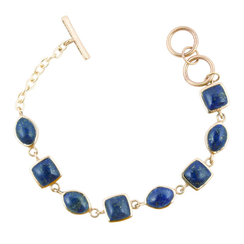 Blue Lapis Hammered Link Golden Bracelet by Barse Jewelry