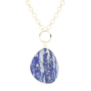 Blue Lapis Slab Pendant Golden Necklace by Barse Jewelry