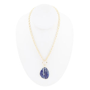 Blue Lapis Slab Pendant Golden Necklace detail view by Barse Jewelry