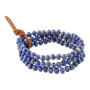 Blue Lapis Triple Strand Golden Bracelet Set by Barse Jewelry