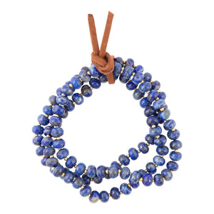Blue Lapis Triple Strand Golden Bracelet Set detail view by Barse Jewelry