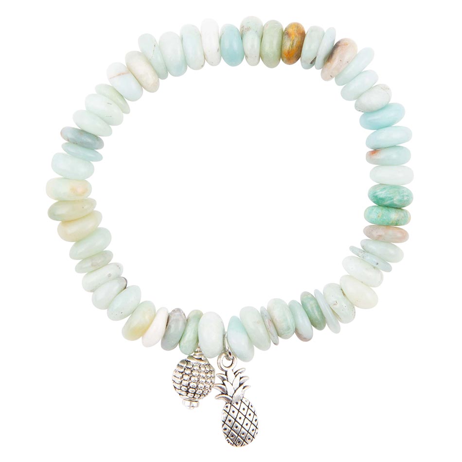 Blue Mint Amazonite and Silver Charm Stretch Bracelet by Barse Jewelry