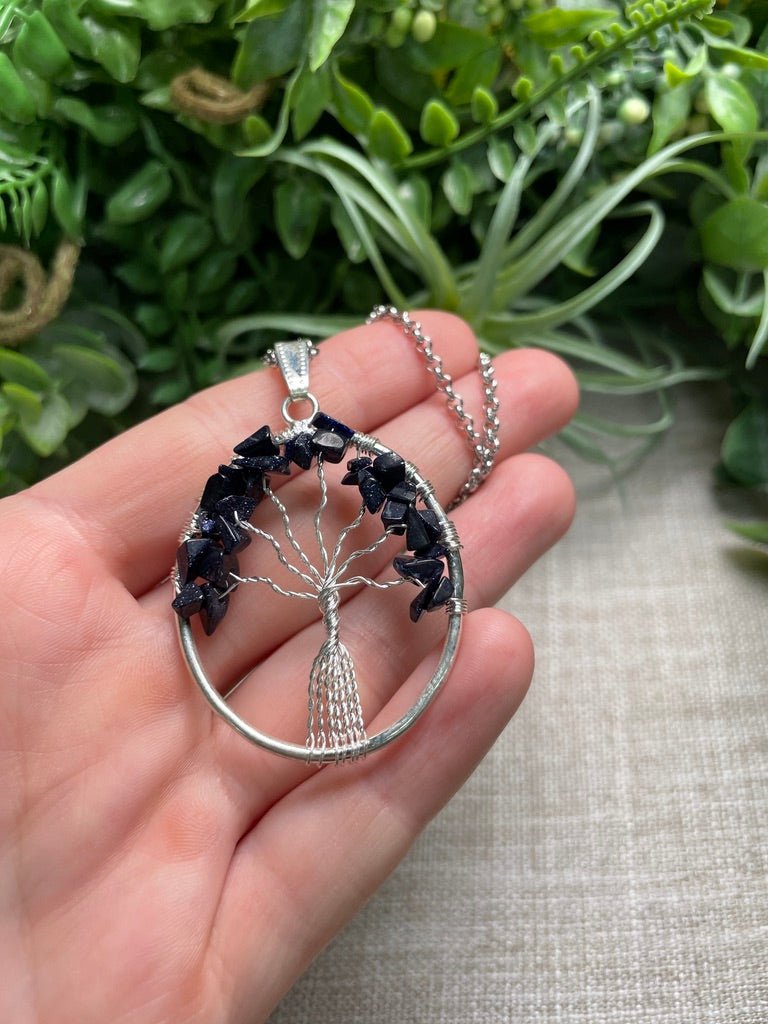 Blue Sandstone Tree of Life Necklace detail view by Copper Ashes
