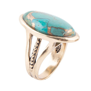 Blue Turquoise and Bronze Matrix Golden Oval Ring by Barse Jewelry