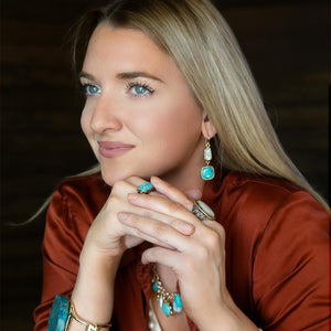 Blue Turquoise and White Pearl Multi Charm Golden Necklace detail view by Barse Jewelry