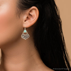 Blue Turquoise Flourish Golden Drop Earrings detail view by Barse Jewelry