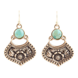 Blue Turquoise Flourish Golden Drop Earrings by Barse Jewelry