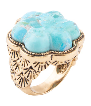 Blue Turquoise Flower Golden Ring by Barse Jewelry