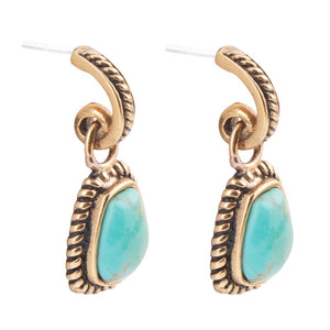 Blue Turquoise Golden Roped Earrings detail view by Barse Jewelry