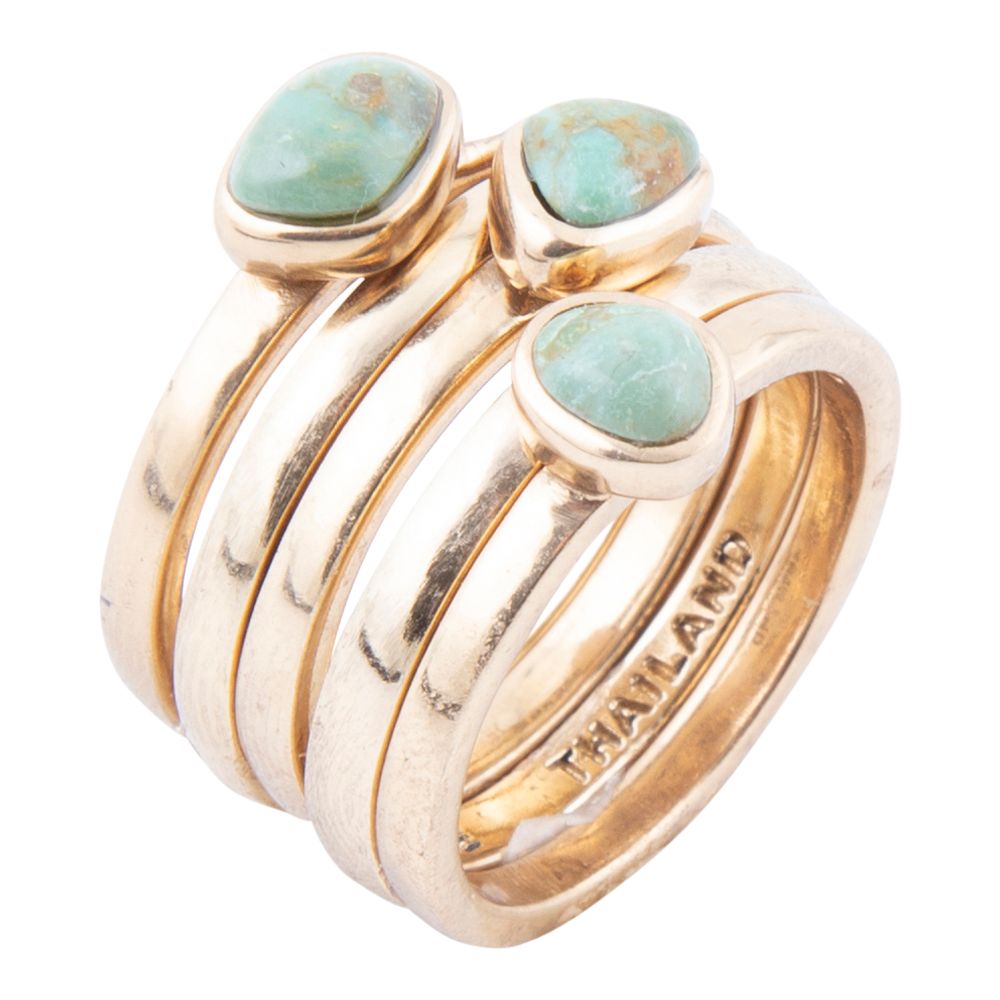 Blue Turquoise Golden Stacking Ring Set by Barse Jewelry
