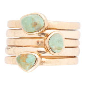 Blue Turquoise Golden Stacking Ring Set detail view by Barse Jewelry