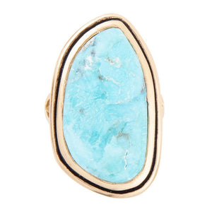 Blue Turquoise Golden Statement Ring detail view by Barse Jewelry