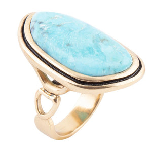 Blue Turquoise Golden Statement Ring by Barse Jewelry