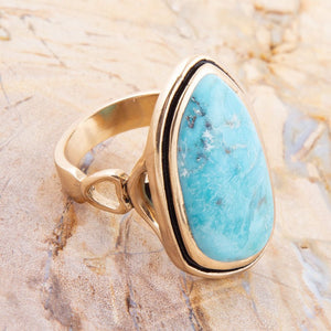 Blue Turquoise Golden Statement Ring detail view by Barse Jewelry