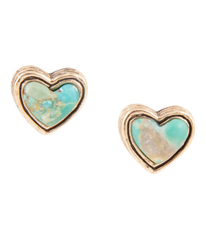Heart Blue Turquoise Golden Stud Earrings by Barse Jewelry