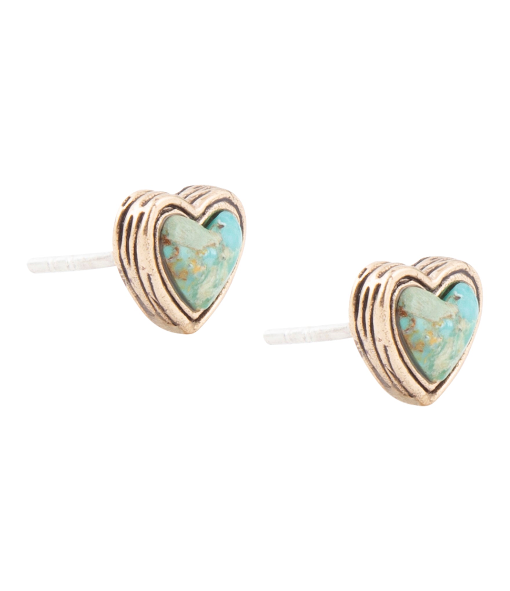 Heart Blue Turquoise Golden Stud Earrings detail view by Barse Jewelry