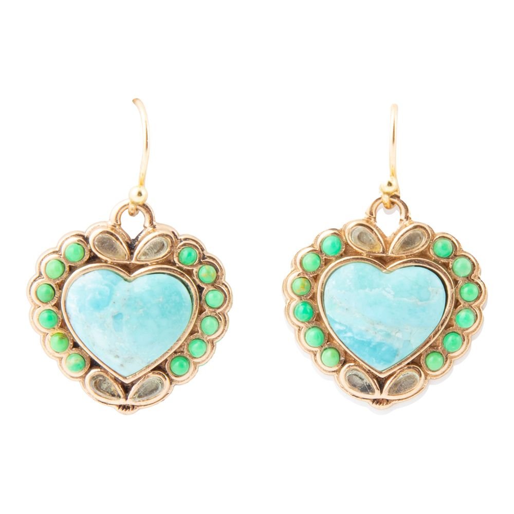 Legacy Heart Lime Green and Blue Turquoise Golden Drop Earrings by Barse Jewelry