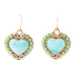 Legacy Heart Lime Green and Blue Turquoise Golden Drop Earrings by Barse Jewelry