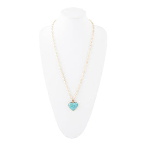 Blue Turquoise Heart Pendant Golden Necklace detail view by Barse Jewelry