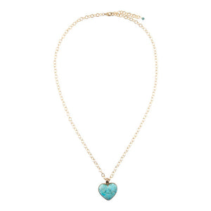 Blue Turquoise Heart Pendant Golden Necklace detail view by Barse Jewelry