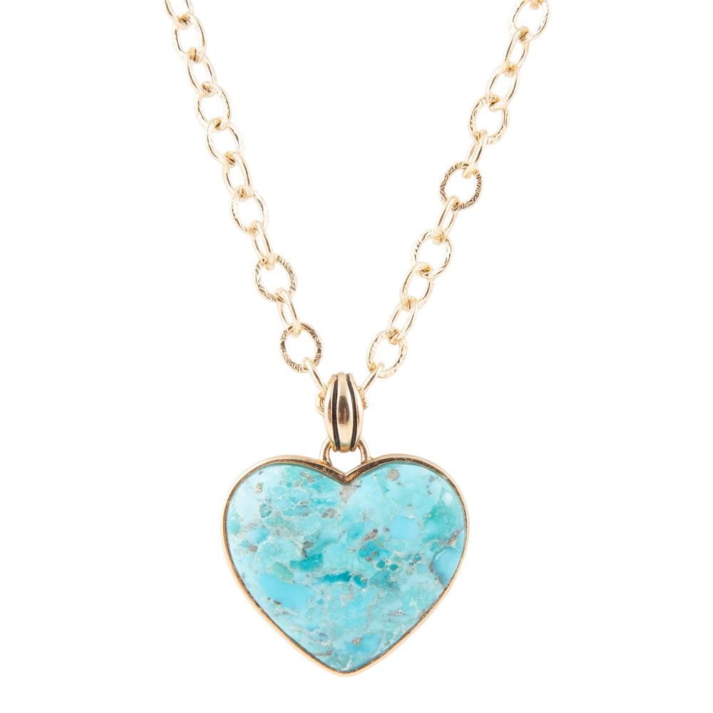 Blue Turquoise Heart Pendant Golden Necklace by Barse Jewelry