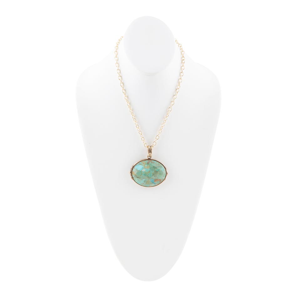 Blue Turquoise Long Golden Chain Necklace detail view by Barse Jewelry