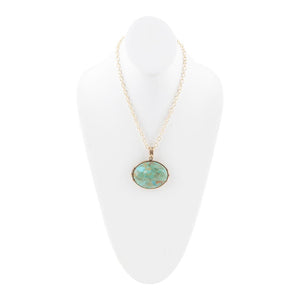 Blue Turquoise Long Golden Chain Necklace detail view by Barse Jewelry